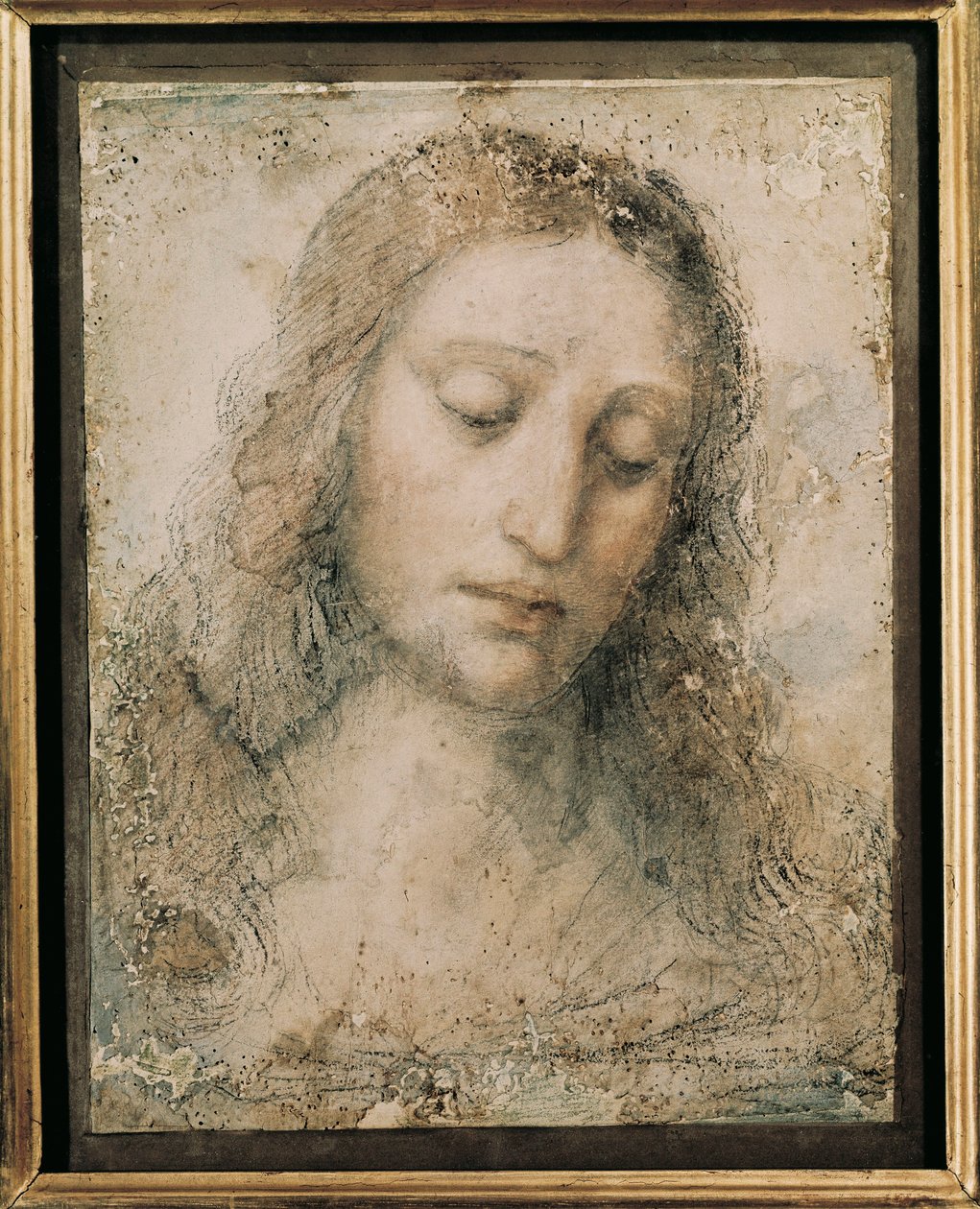 Hoofd van de Verlosser Christus, tekening van een leerling van Leonardo da Vinci door Leonardo da Vinci