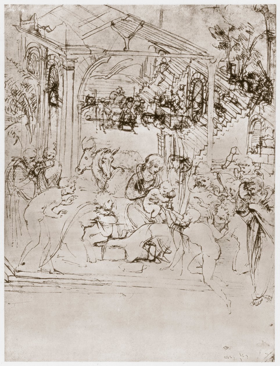 De Aanbidding van de Koningen, ca. 1480 door Leonardo da Vinci