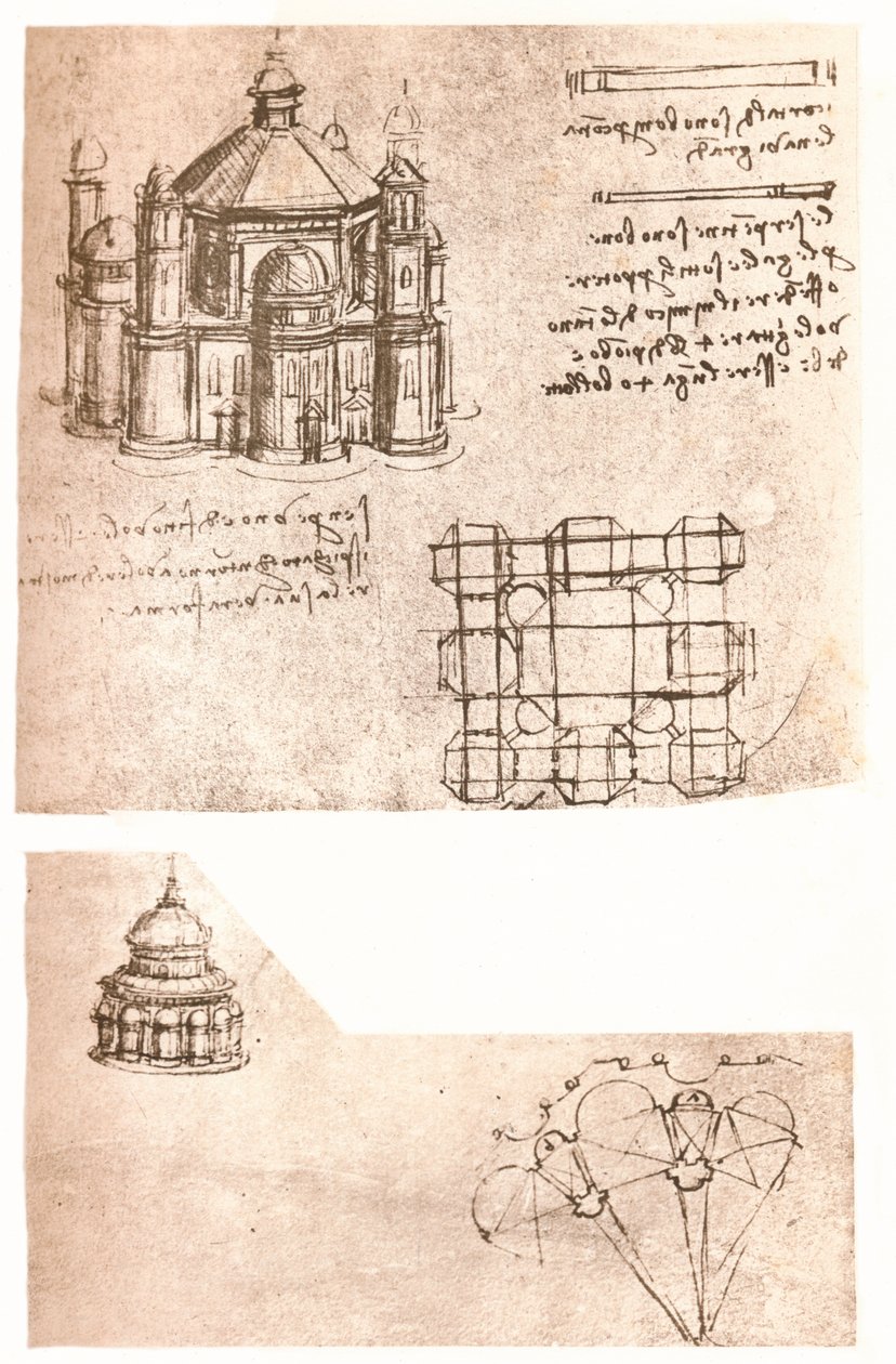 Twee tekeningen van kerken, c1472-c1519 1883 door Leonardo da Vinci