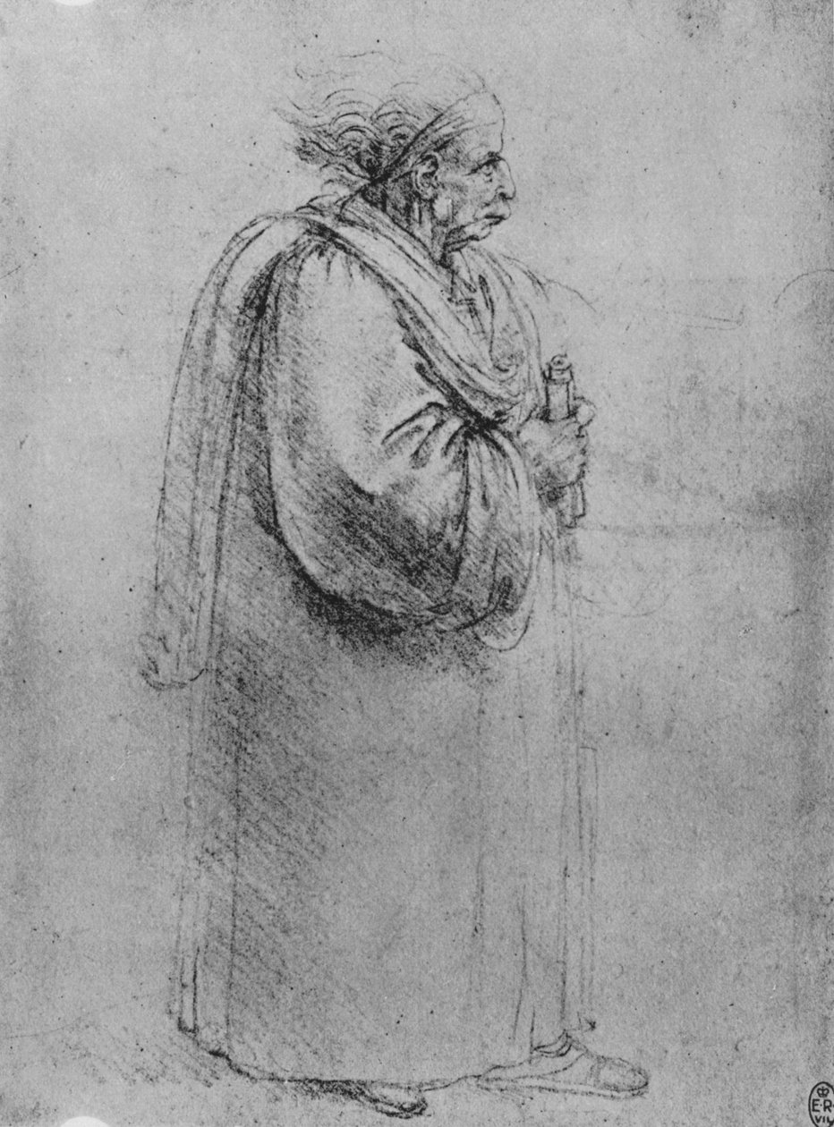 Hele Lengte van een Oude Man in Profiel naar Rechts, ca. 1480 1945 door Leonardo da Vinci