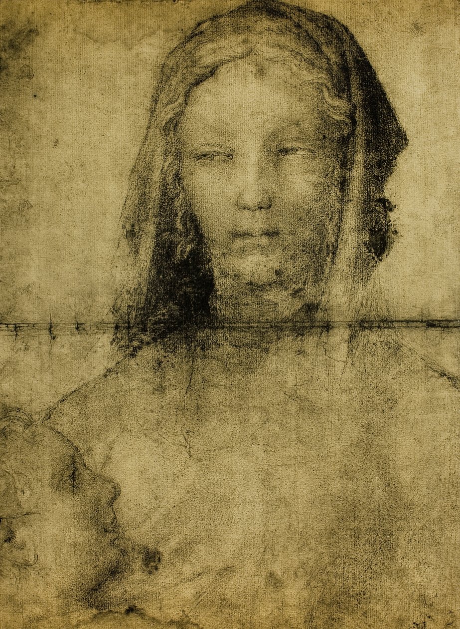 Studie voor de Maagd; tekening van de School van Leonardo. Het Louvre, Parijs door Leonardo da school of Vinci