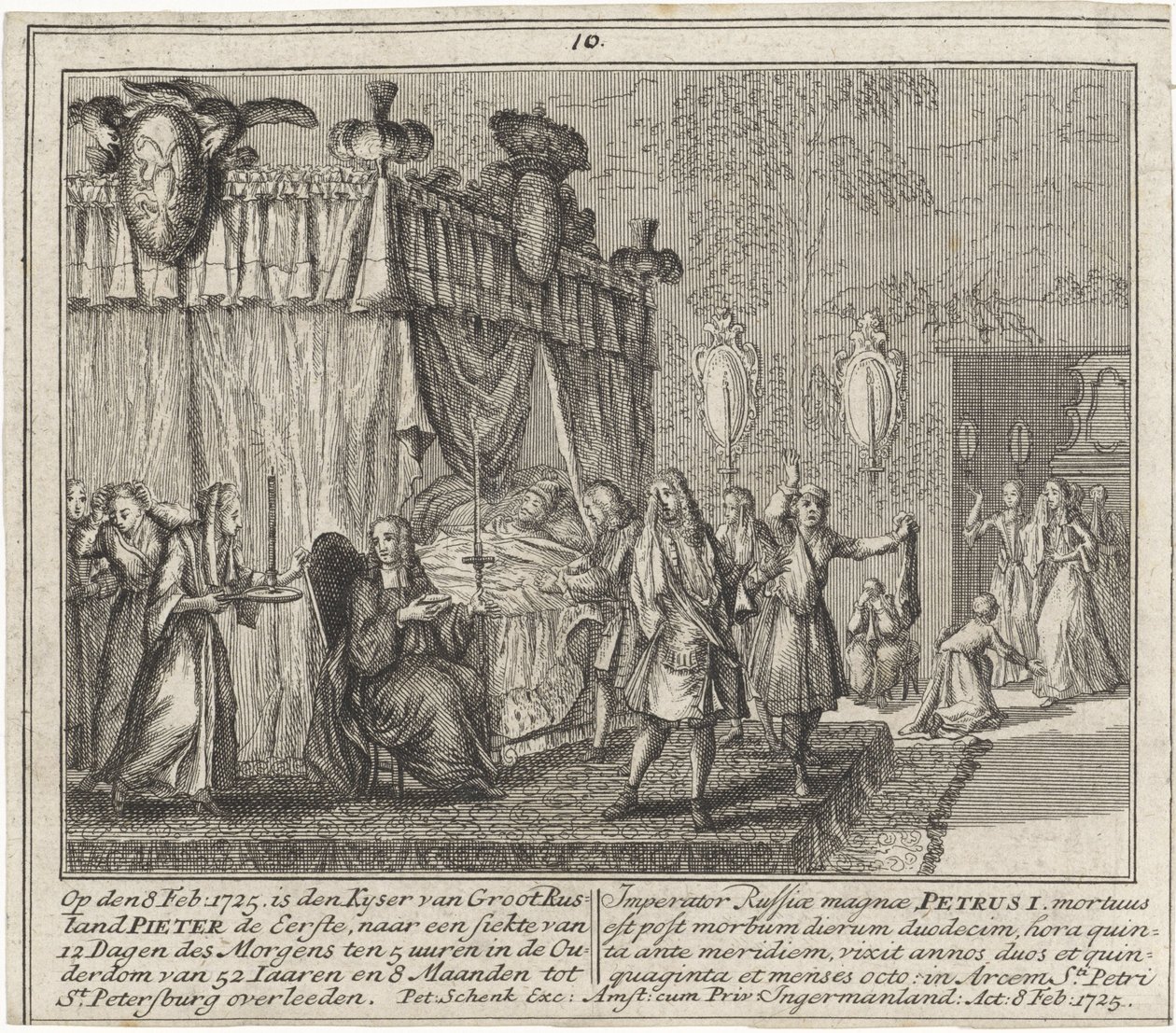 De dood van Peter de Grote op 8 februari 1725 door Leonardus Schenk