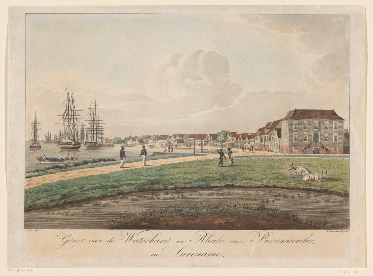 Gezicht op de Waterkant te Paramaribo door Leonardus Schweickhardt