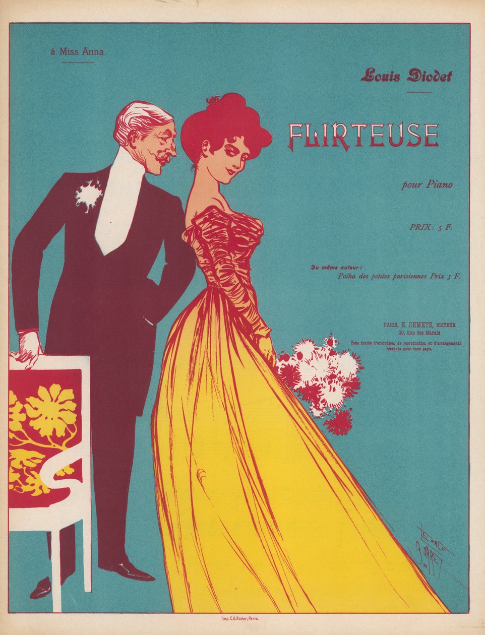 Flirteuse (kleurenlitho) door Leonce Burret
