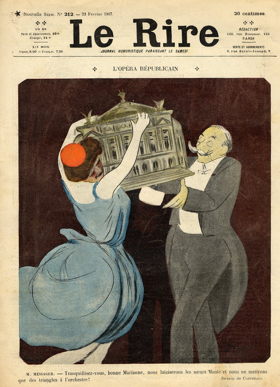 Cartoon van de componist Andre Messager, van de voorpagina van 