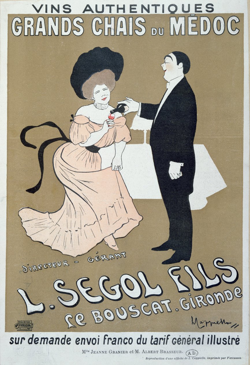 Poster die wijnen uit de Medoc adverteert, gemaakt door L. Segol en Zonen, 1905 door Leonetto Cappiello