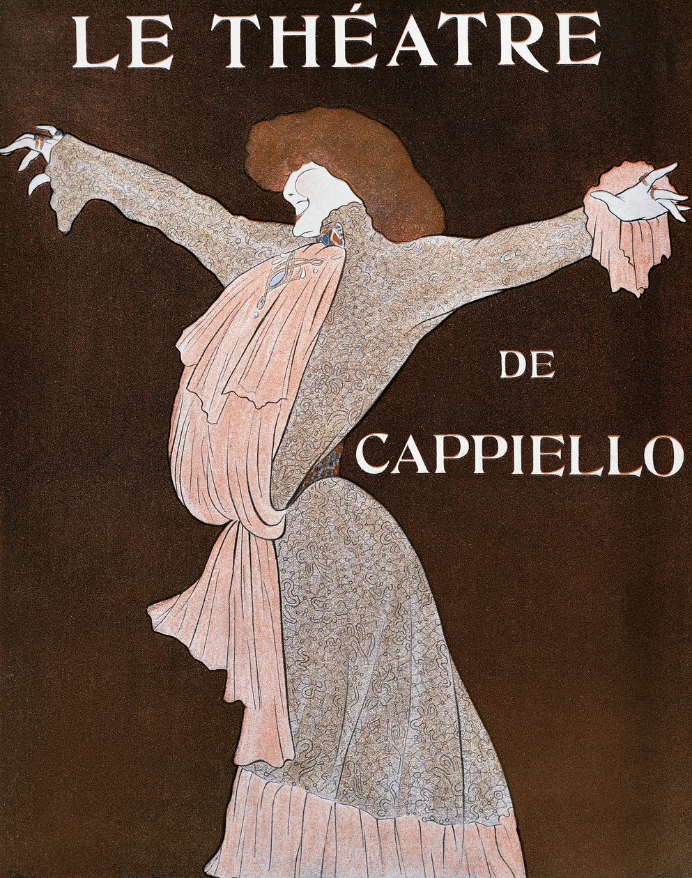 Actrice Sarah Bernhardt (1844-1923), illustratie door Leonetto Cappiello, uit het Franse tijdschrift Le Theatre, april 1903 door Leonetto Cappiello