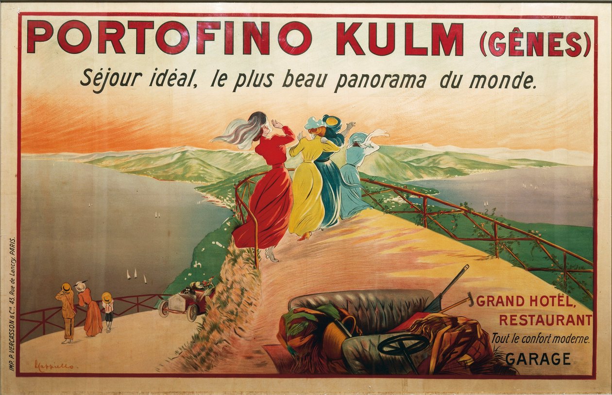Advertentie voor Portofino hotel, Portofino Kulm, illustratie door Leonetto Cappiello, poster door Leonetto Cappiello