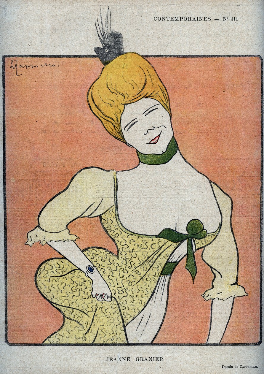 Portret van de Franse komiek Jeanne Granier (1852-1939) - tekening door Leonetto Cappiello (1875-1942) in 
