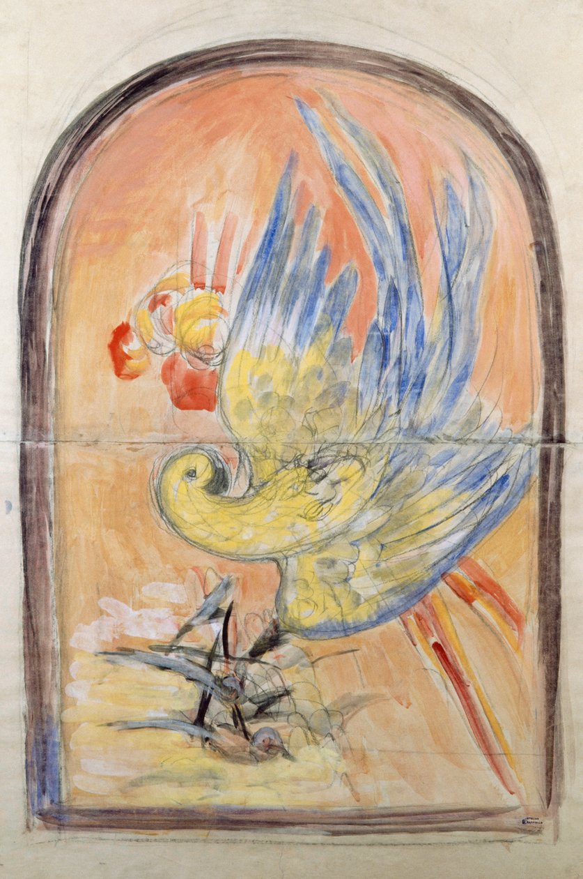 Voorbereidende tekening voor de achterkant van een Art Deco-stijl stoel door Leonetto Cappiello