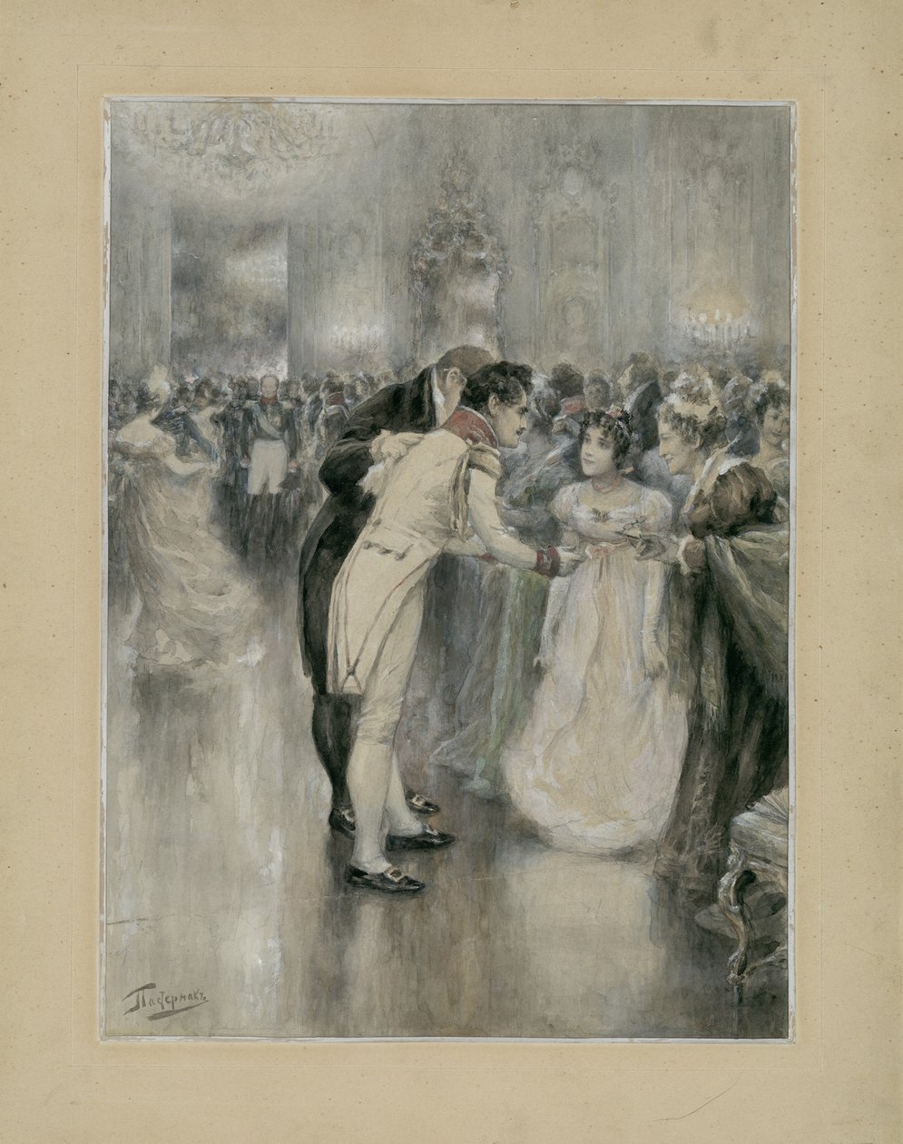 Natasha op haar eerste bal. Illustratie voor de roman Oorlog en Vrede van Leo Tolstoy, 1893 door Leonid Osipovich Pasternak