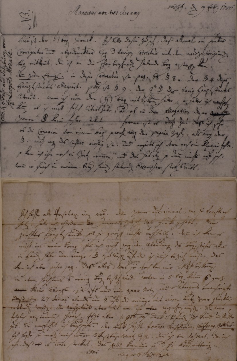 Brief van Leopold Mozart waarin hij J.J. Lotter informeert over de geboorte van zijn zoon, Amadeus Mozart, 9 februari 1756 door Leopold Mozart