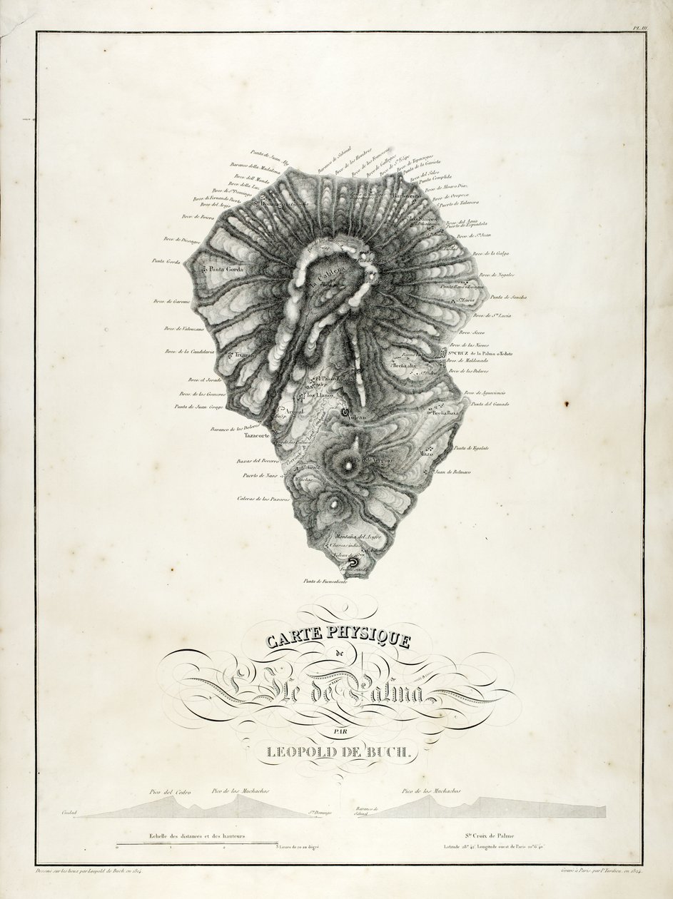 Fysieke kaart van La Palma, 1814 door Leopold de Buch