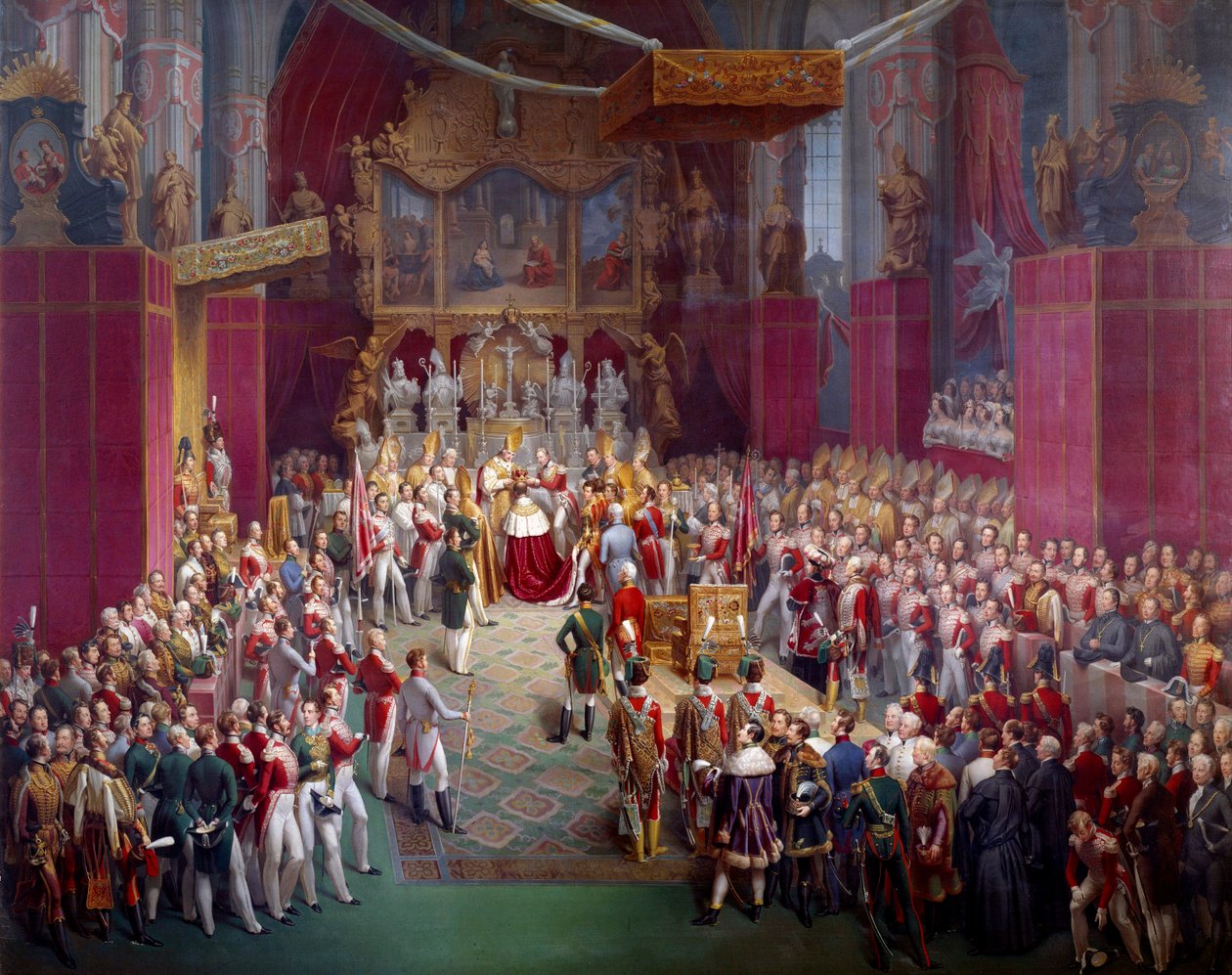 De kroning van de Oostenrijkse keizer Ferdinand I in de Sint-Vituskathedraal van Praag door Leopold Bucher