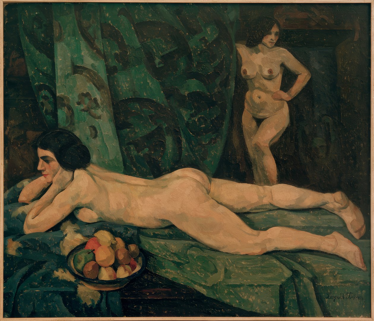 Interieur met vrouwelijke naaktfiguren door Leopold Durm