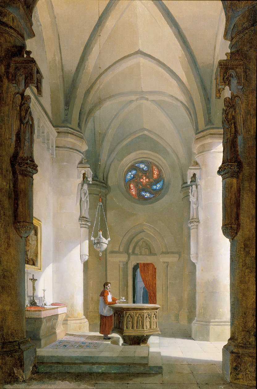 Het interieur van een doopkapel door Leopold Ernst
