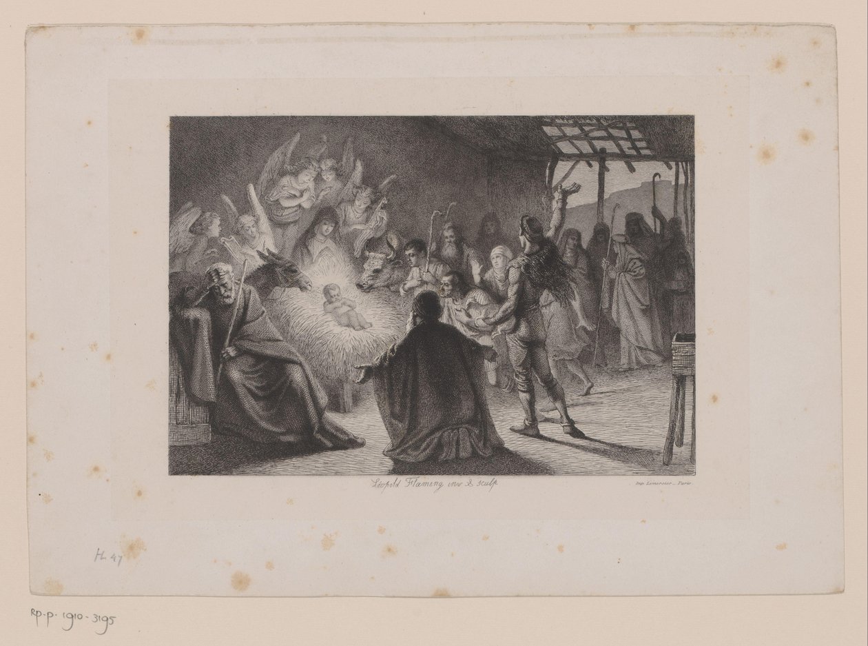 Aanbidding door de herders door Leopold Flameng