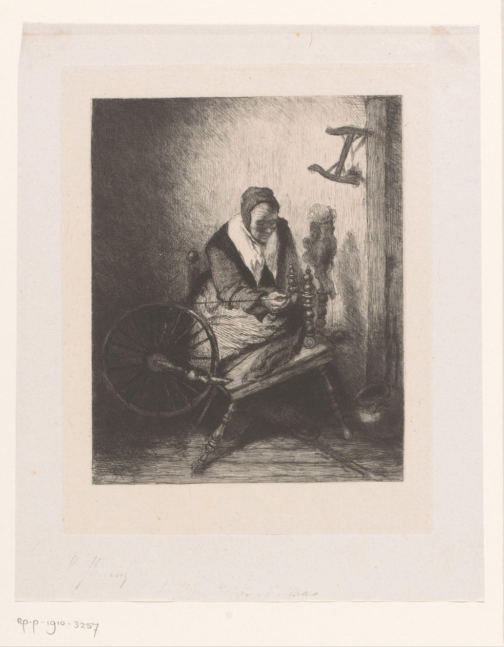 Vrouw aan het spinnewiel door Leopold Flameng
