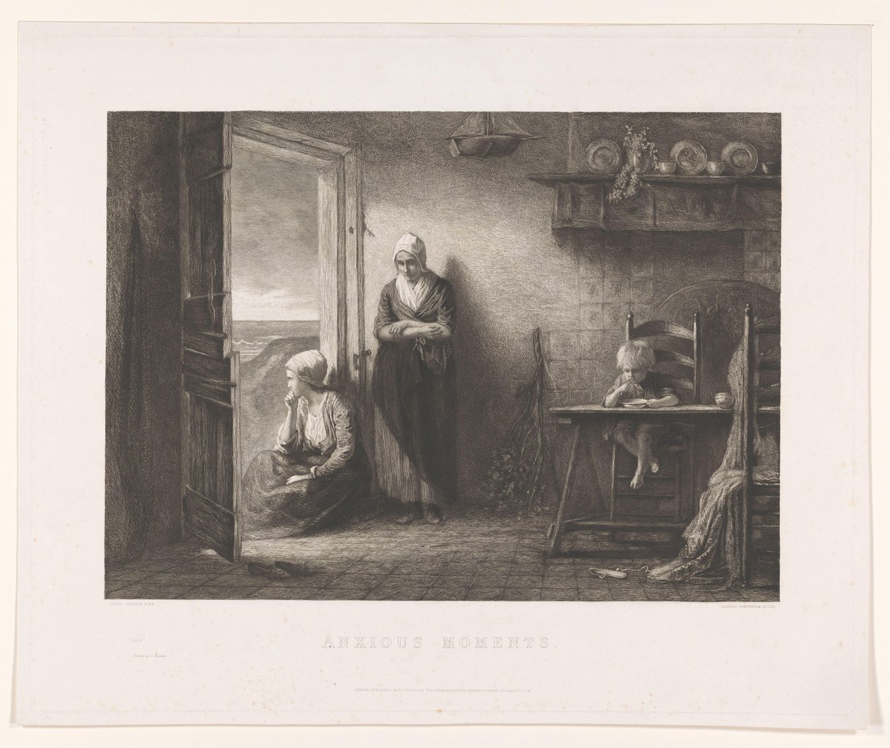 Twee vrouwen en een kind in een vissershuis in de duinen door Leopold Lowenstam
