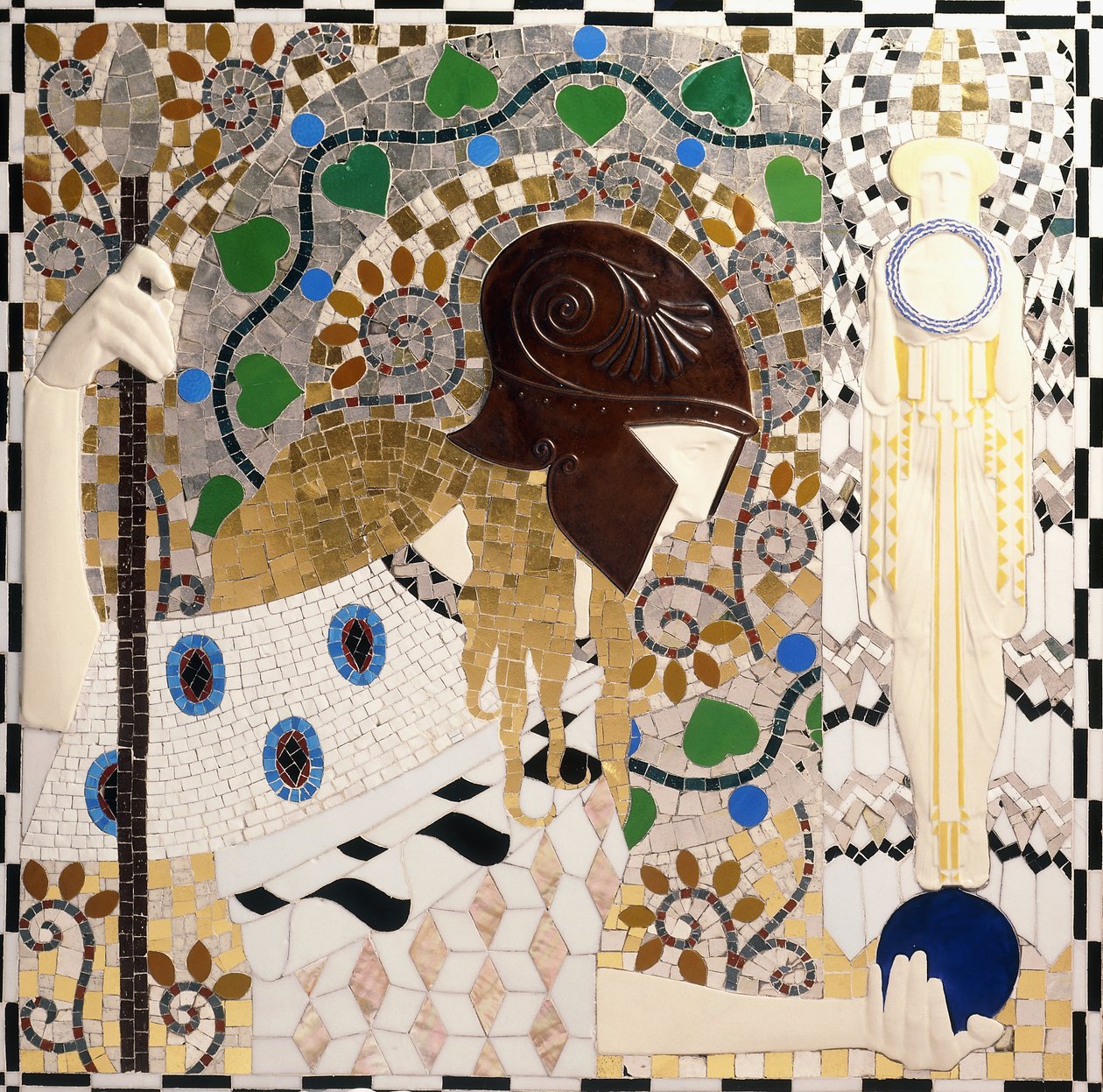 Pallas Athene (mozaïekpaneel van porselein, glas, paarlemoer en brons) door Leopold & Powolny Michael (1871 1954) Forstner