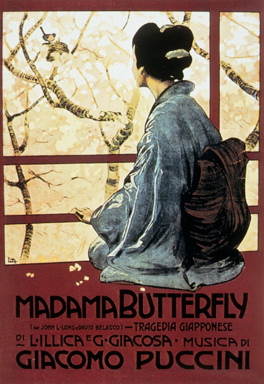 Omslag door Leopoldo Metlicovitz van partituur van opera Mrs Butterfly door Giacomo Puccini door Leopoldo Metlicovitz