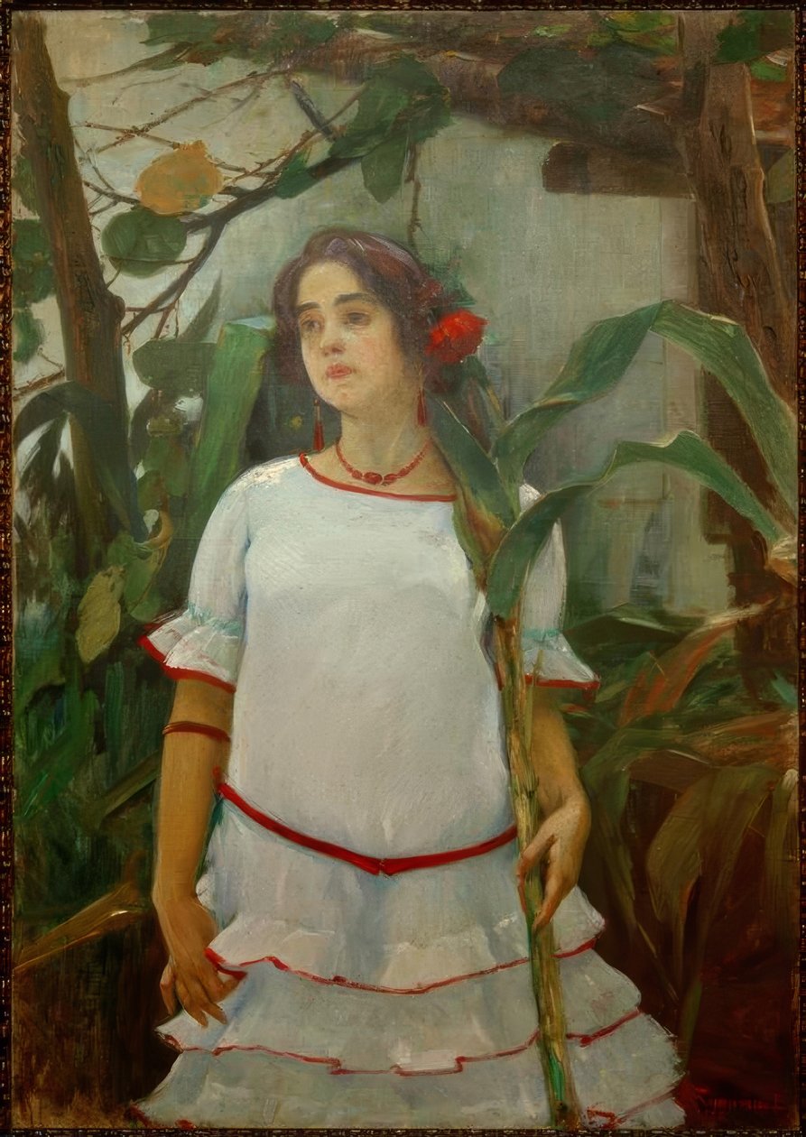 Portret van meisje met suikerriet door Leopoldo Romañach