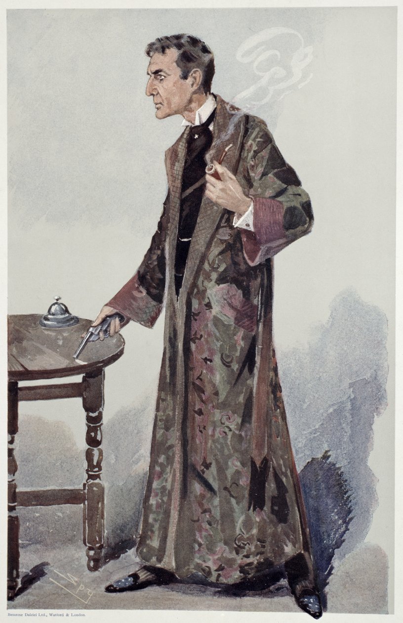 Sherlock Holmes, cartoon uit Vanity Fair van de acteur William Gillette door Leslie Matthew Ward