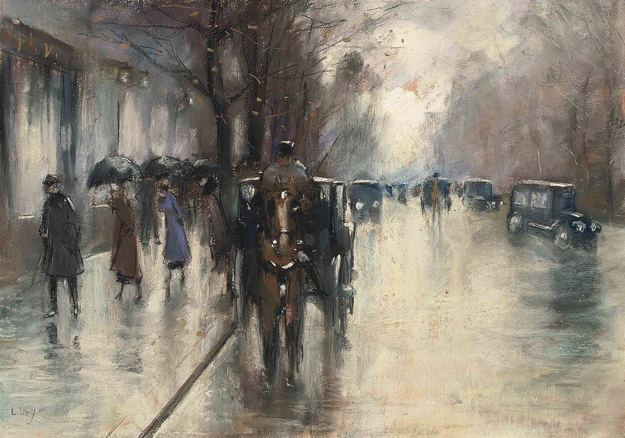 Unter den Linden in de regen door Lesser Ury