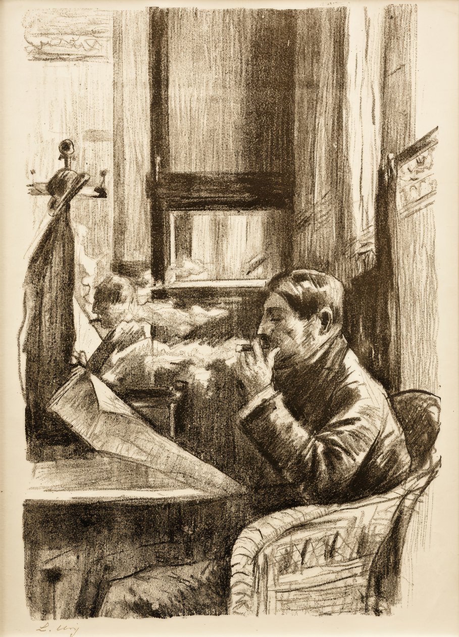 Rokende heer in café I door Lesser Ury