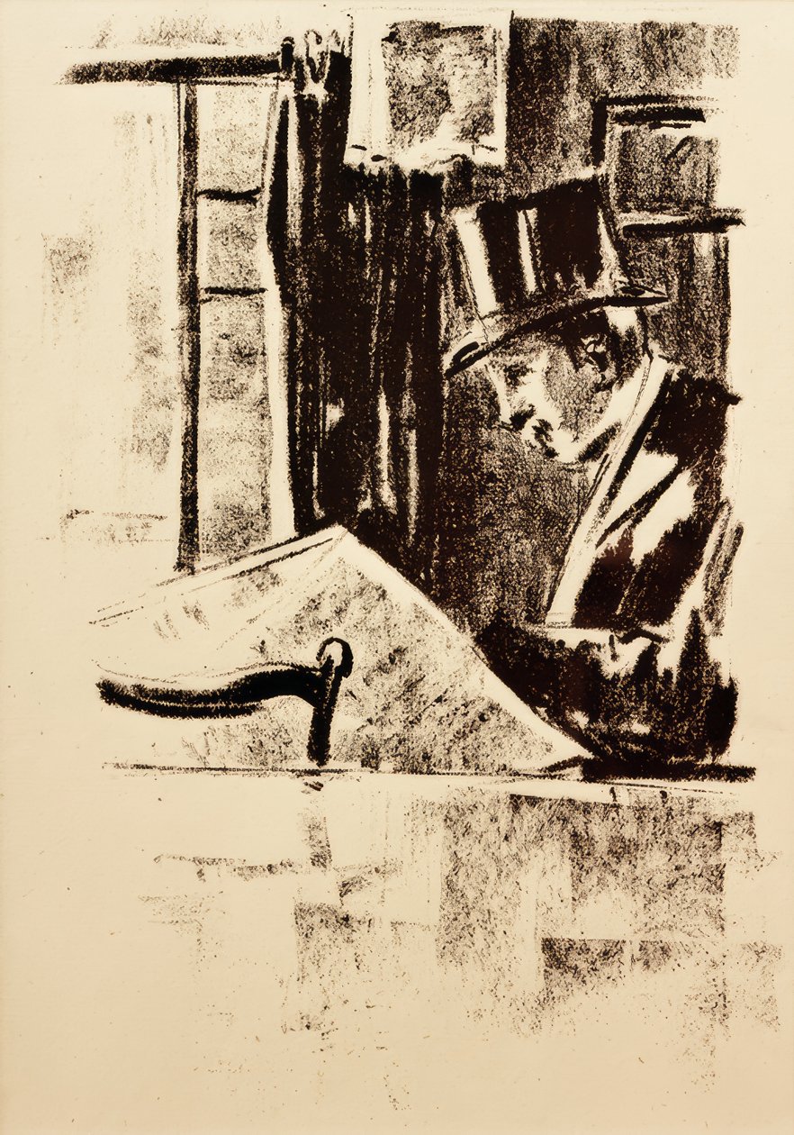 Krantenlezer met hoge hoed door Lesser Ury