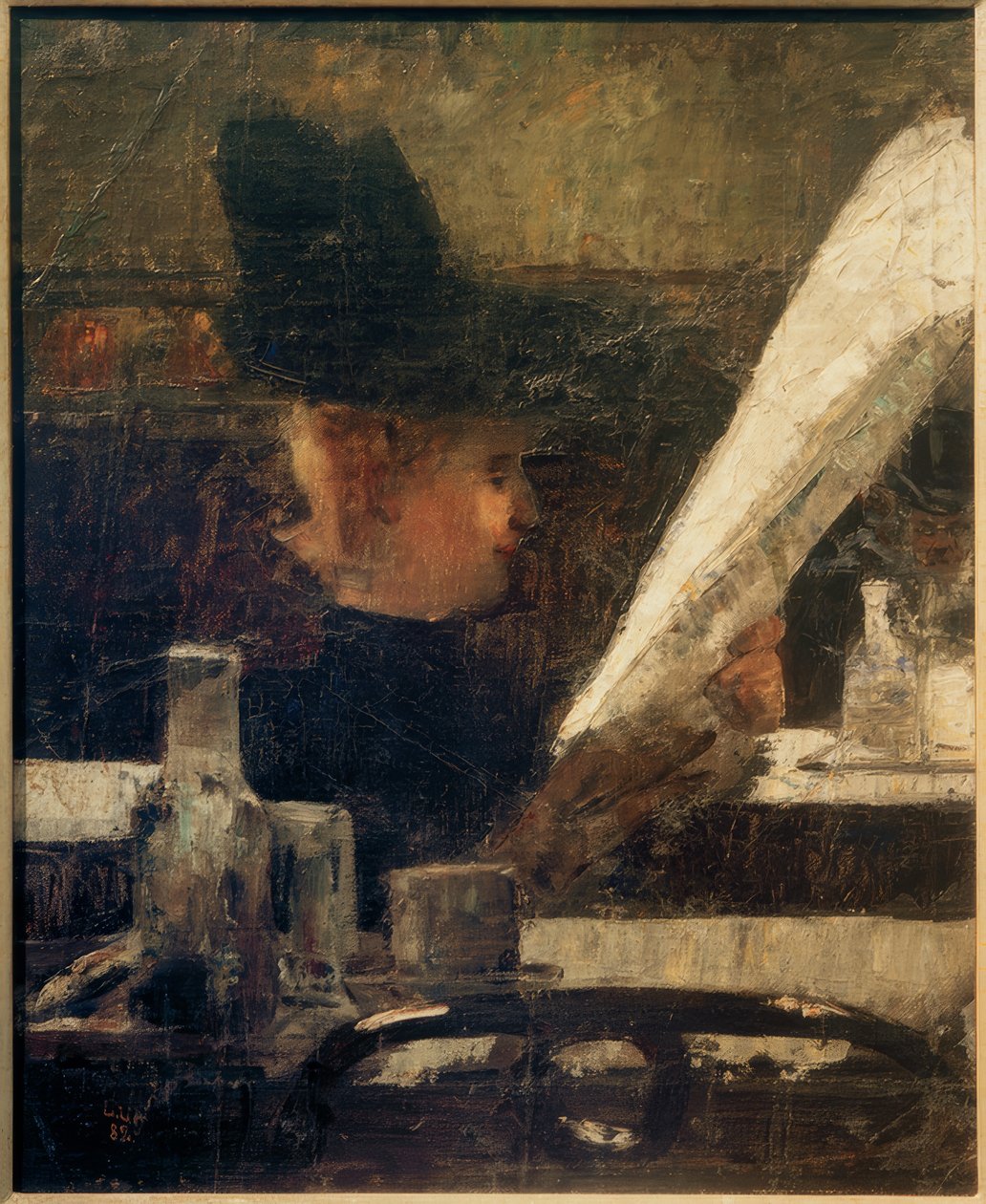 Krantenlezeres in het Café (Dame in het Café) door Lesser Ury
