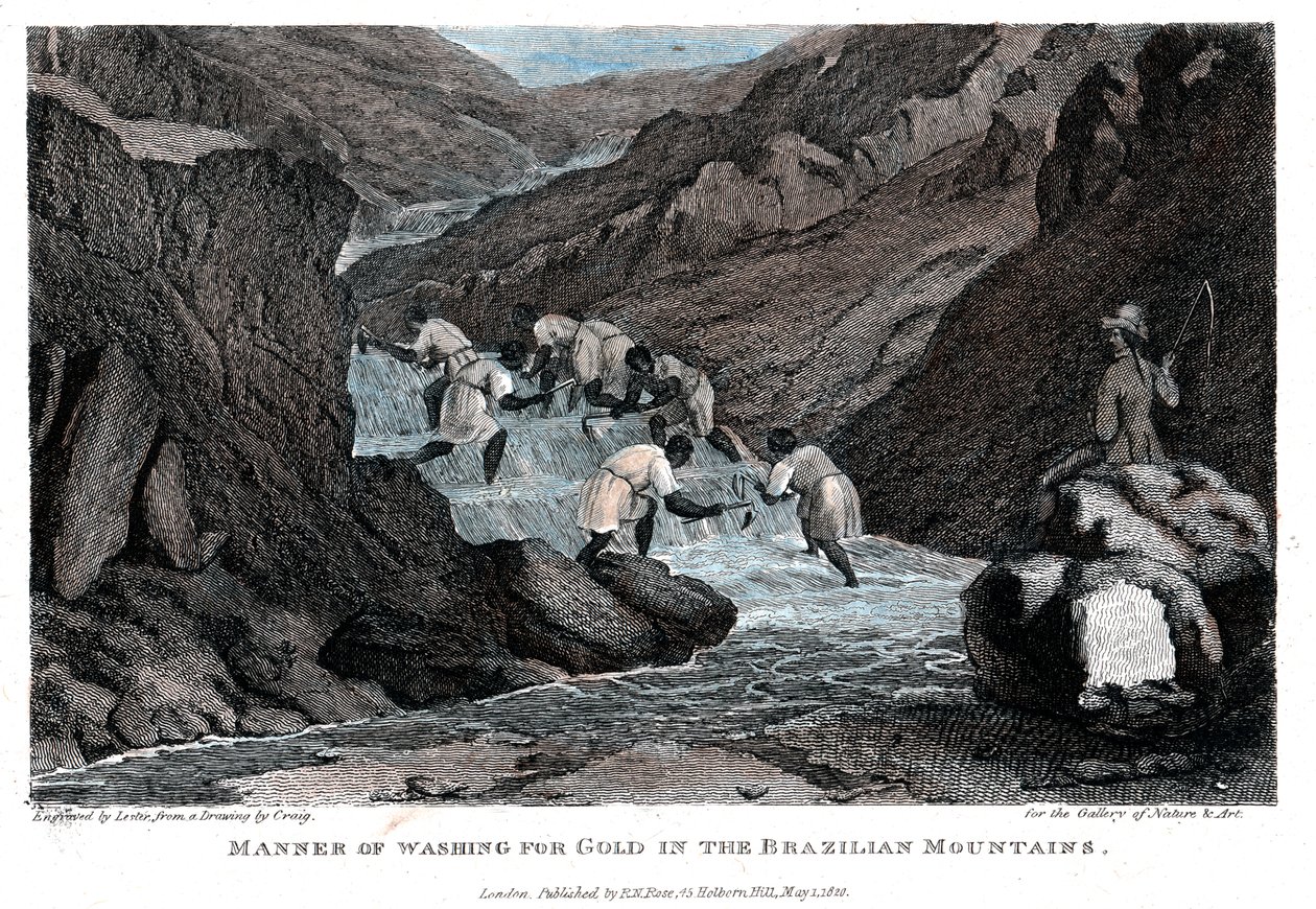 Manier van goudwassen in de Braziliaanse bergen, 1814 door Lester