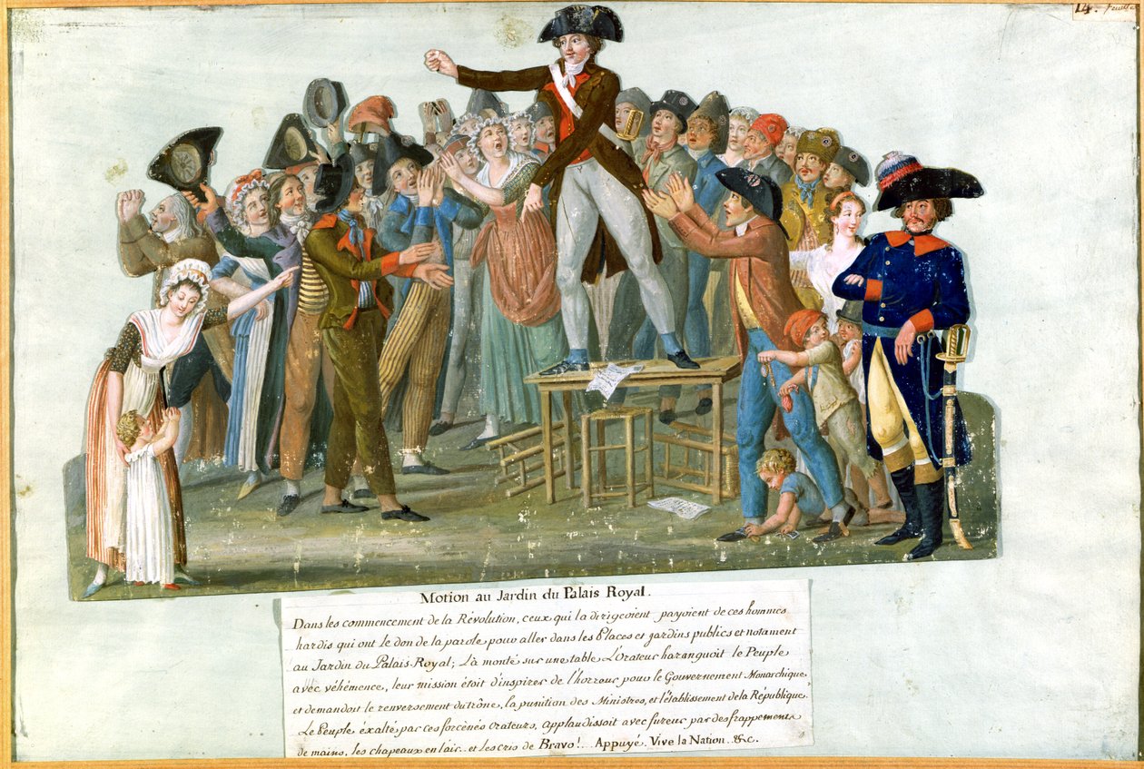 Beweging in de Tuin van het Palais-Royal, juli 1789 door Lesueur Brothers