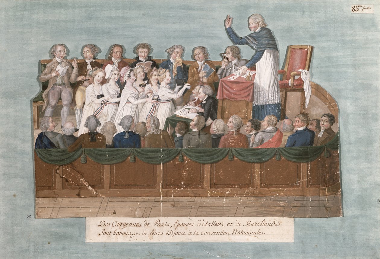 Parijzenaars bieden hun sieraden aan de Conventie aan, c.1792 door Lesueur Brothers