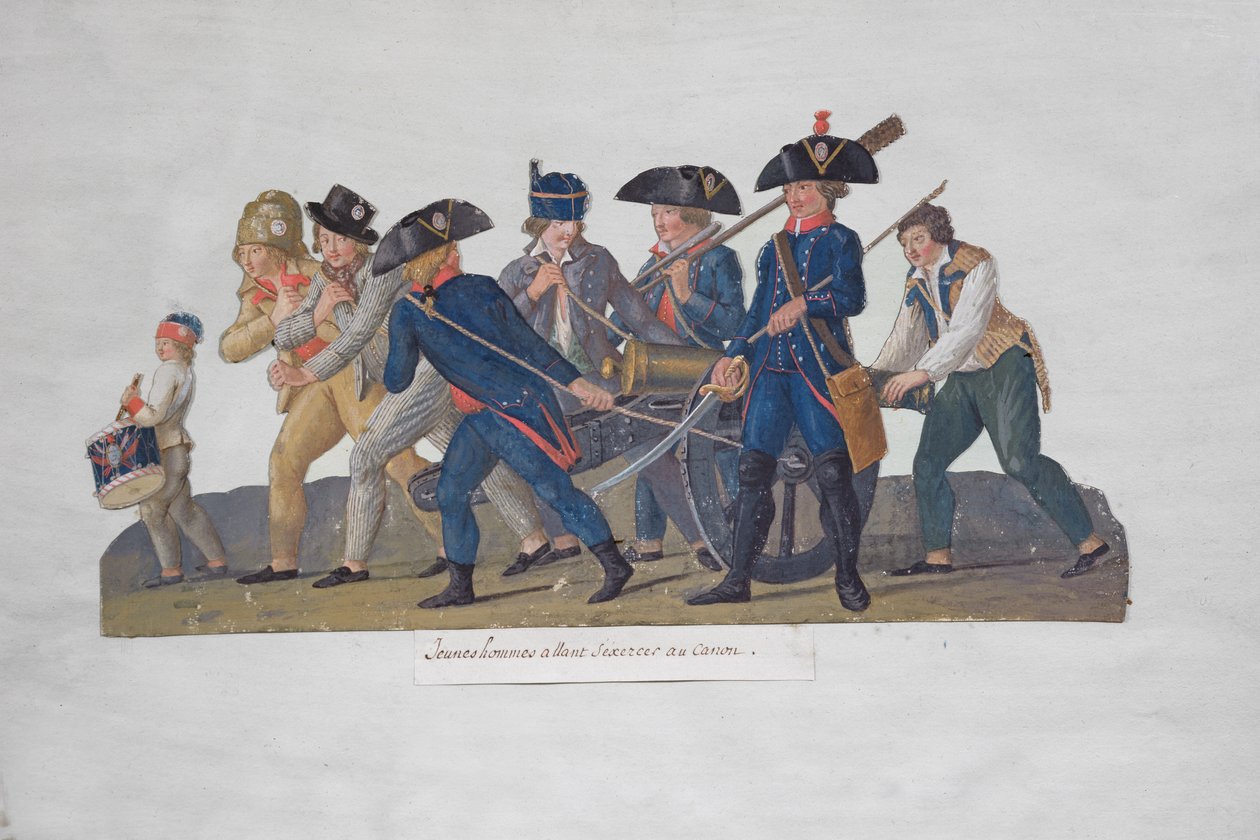 Jonge Mannen op weg om te Oefenen met het Kanon, c.1789 door Lesueur Brothers