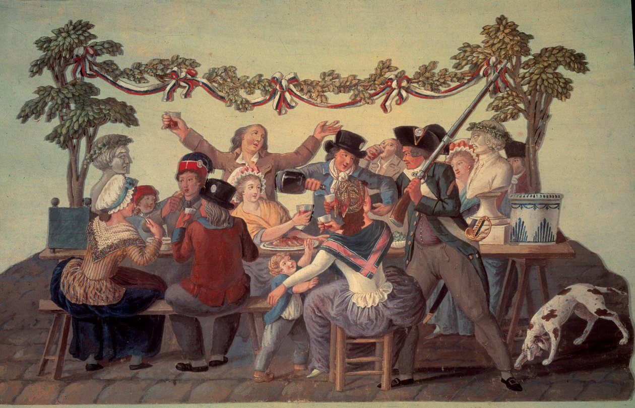 Franse Revolutie van 1789: De Republikeinse Maaltijd. Gouache van de gebroeders Lesueur (18e eeuw) door Lesueur Brothers