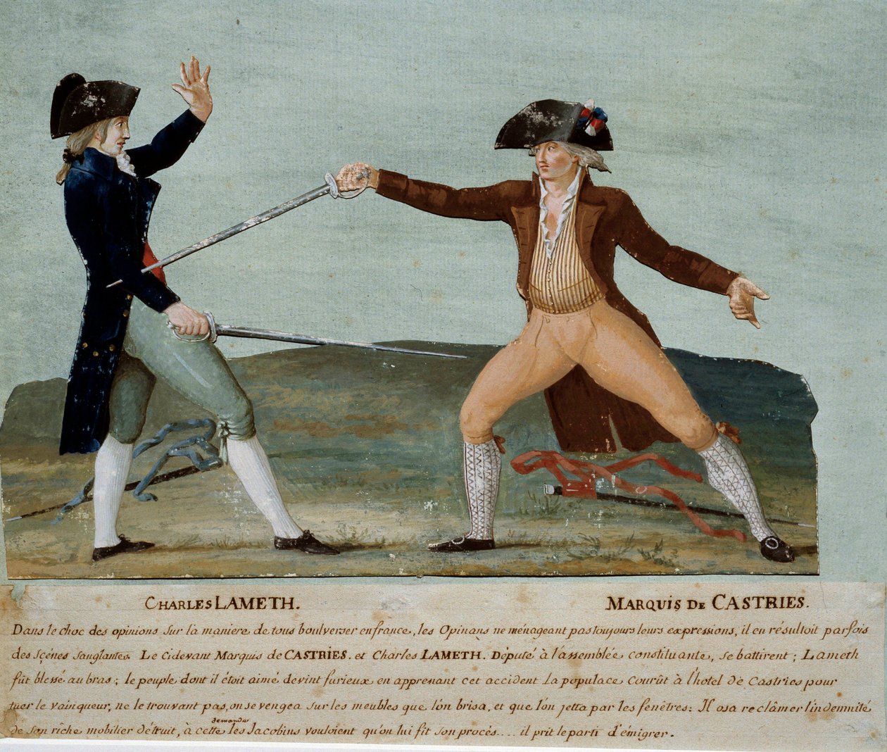 Franse revolutie: duel tussen Charles Lameth en de Markies de Castries op 12 november 1790 door Lesueur Brothers