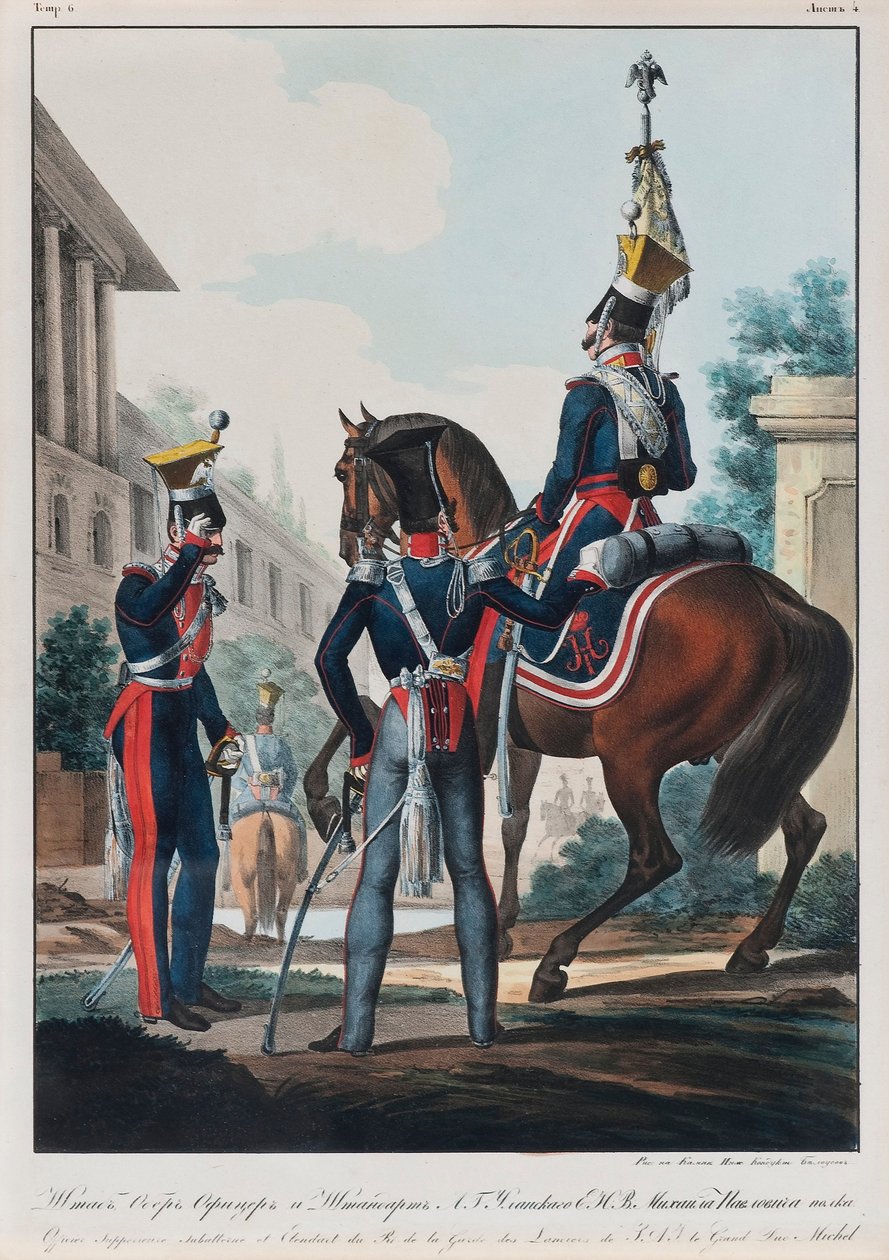 Hoofdstaf Officieren van het Ulanen Regiment Groothertog Michael Pavlovich van Rusland, 1830s door Lev Alexandrovich Belousov