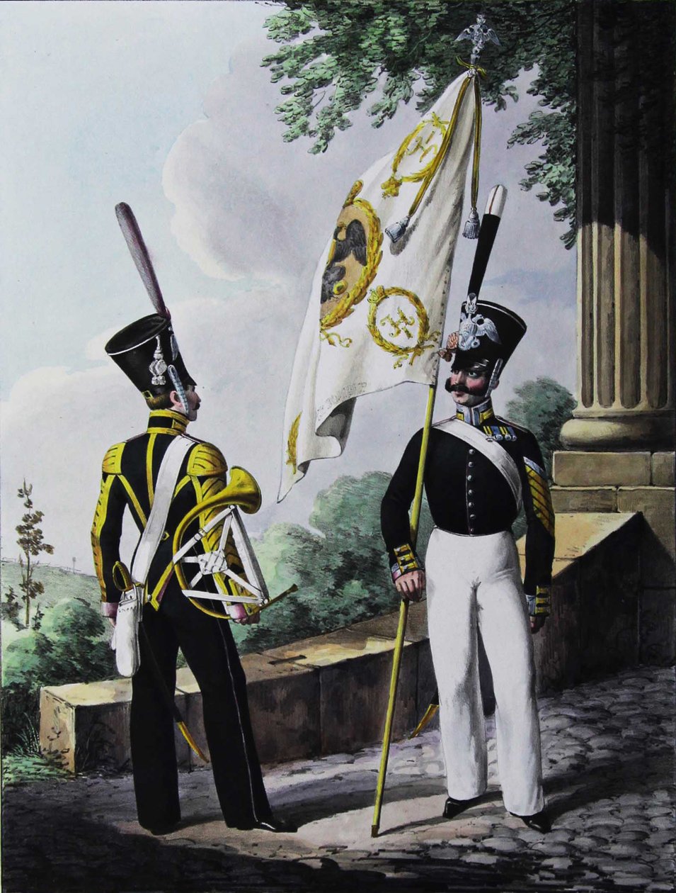 Porte-epee-Praporshchik en hoornist van het Garde Garnizoen Bataljon, 1829 door Lev Alexandrovich Belousov