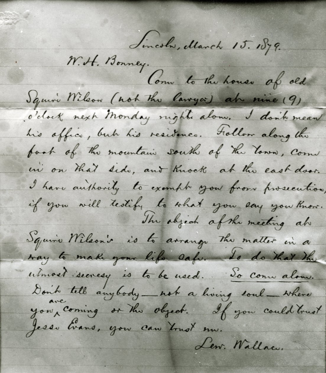 Brief van Lew Wallace aan W. H. Bonney (1860-81) 15 maart 1879 door Lew Wallace
