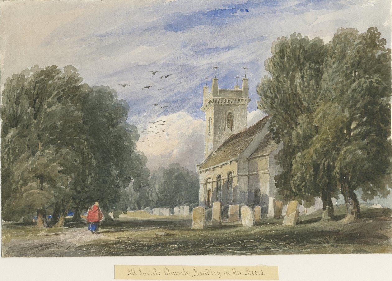 Bradley-in-the-Moors Kerk: aquarel schilderij, nd [ca. 1830-1840] door Lewis John Wood