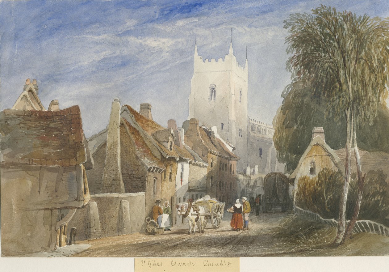 Cheadle Church: aquarel schilderij, nd [ca. 1830-1840] door Lewis John Wood