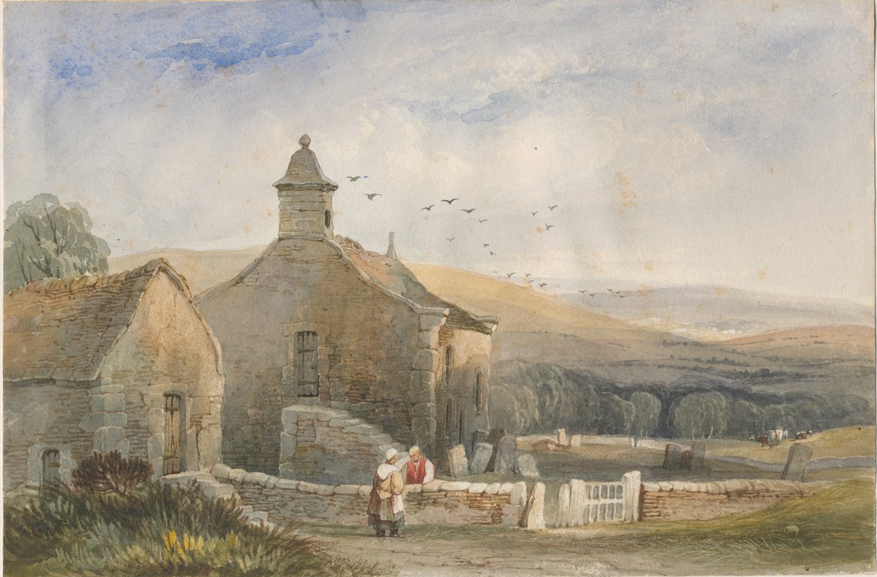 Elkstone Chapel: aquarel schilderij, nd [?19e eeuw] door Lewis John Wood