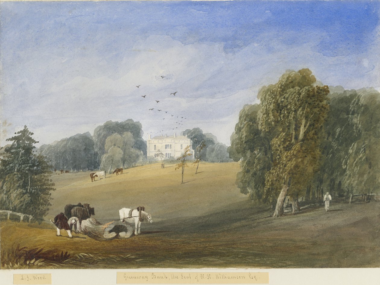 Greenway Bank - Hal: aquarel, nd [ca. 1840] door Lewis John Wood