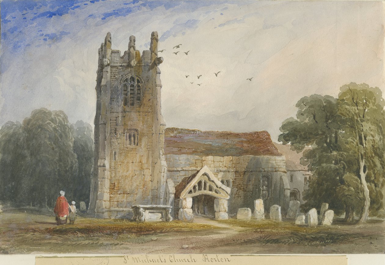 Horton Church: aquarel schilderij, nd [c1840] door Lewis John Wood