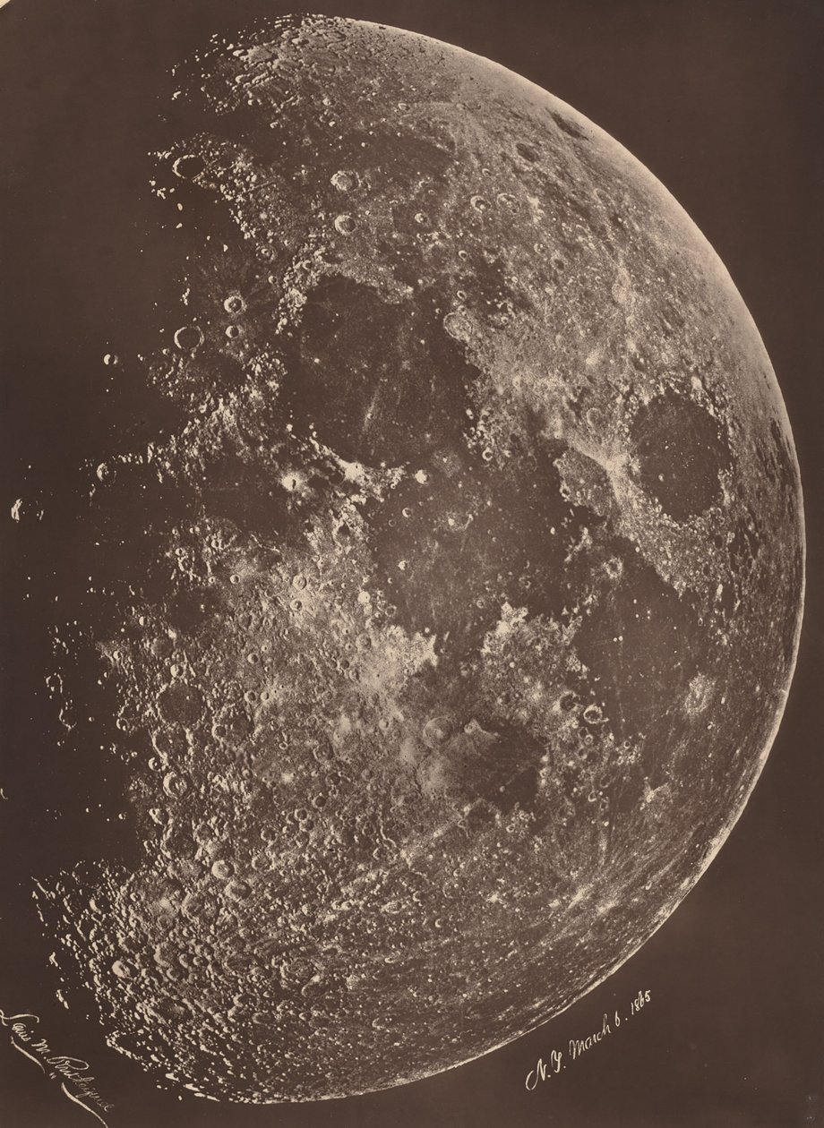 Foto van de maan op haar 1e kwartier,6 maart door Lewis Morris Rutherfurd