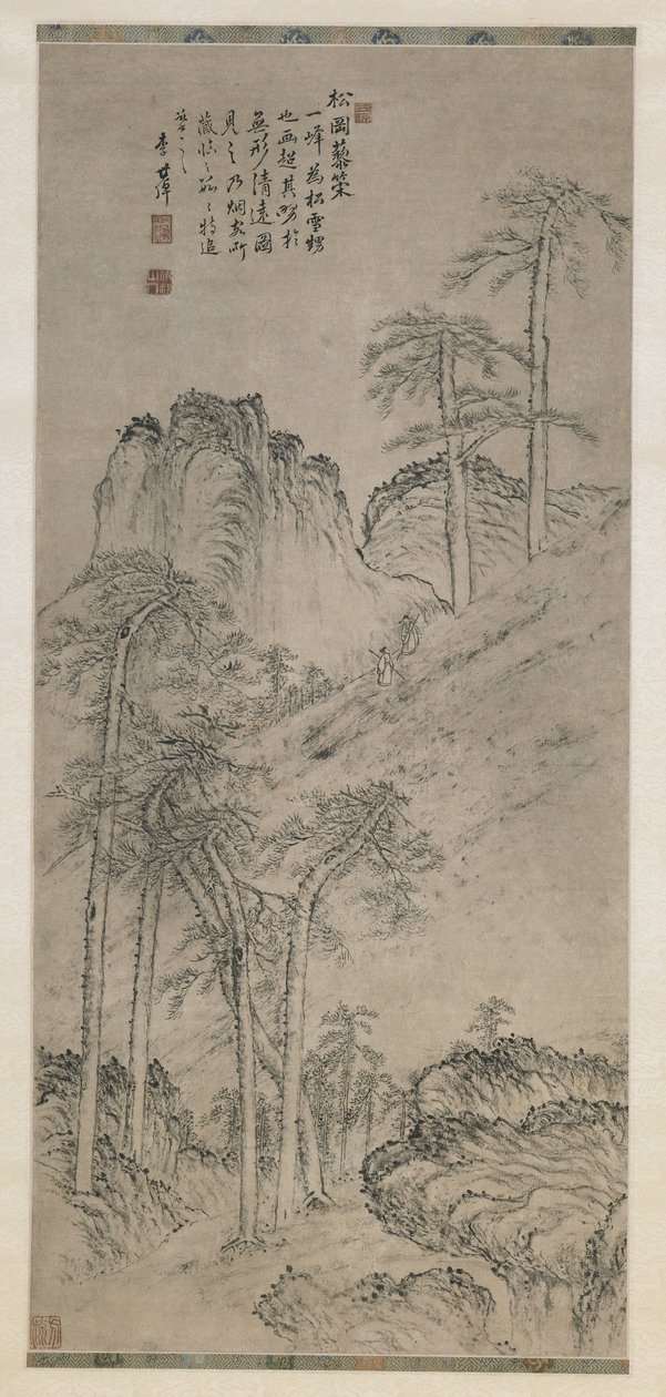 Wandelen met Stokken op een Pijnboomheuvel, Qing-dynastie, c.1760 door Li Shizuo