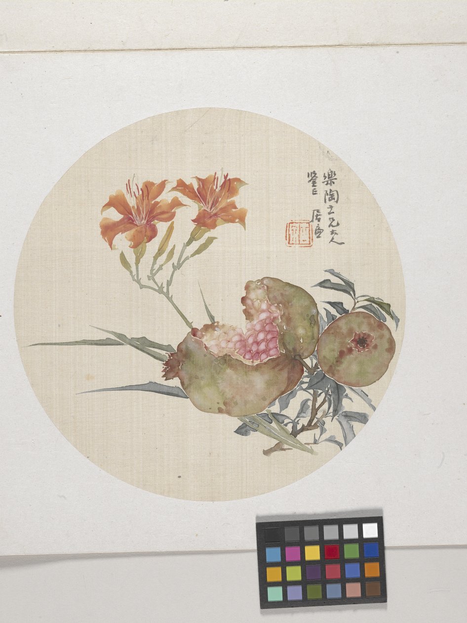 Granaatappel en daglelie, circa 1850-1904 door Lian Ju