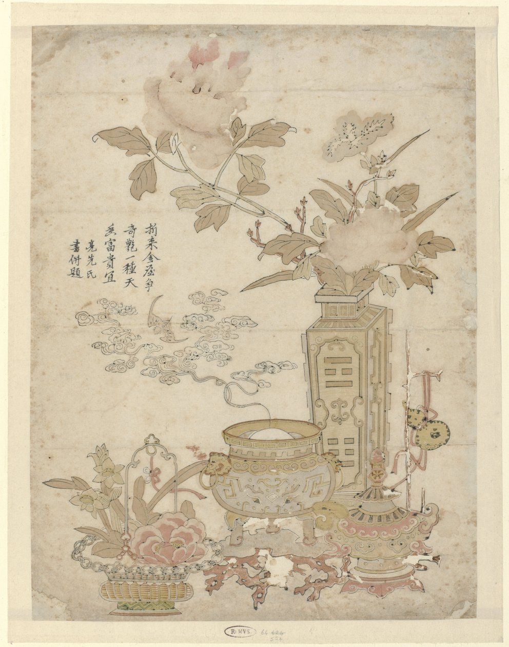 Bloemen en brandend wierookvat door Liangxian Ding