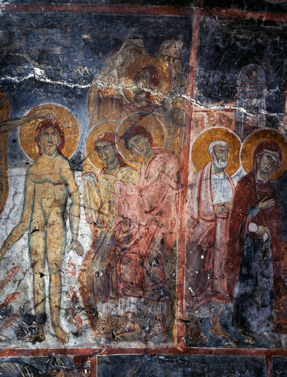 Christus, Madonna en Heiligen, fresco in klooster van Agios Georgios, Diavaide, Kreta, Griekenland door Unbekannt Unbekannt